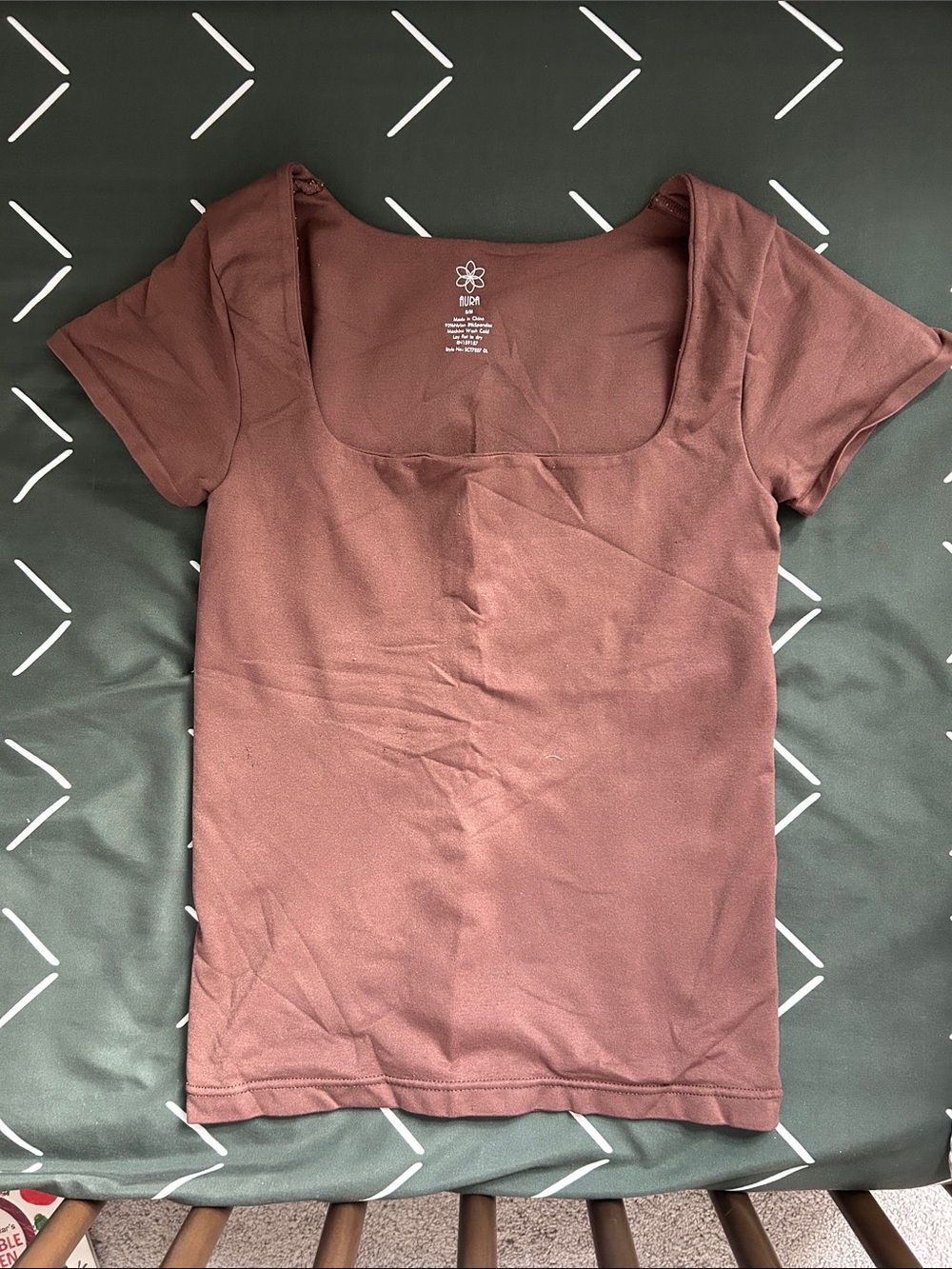 Aura Square Neck Short Sleeve Top in Brown